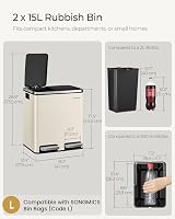 SONGMICS Dual Rubbish Bin Two Compartment 15 L Pedal Lids Soft Close view 6