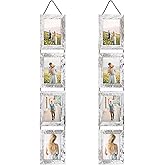 Lavezee 4x6 Hanging Collage Picture Frames Set of 2, 8 Opening Vertical Frame Made to Display 4 by 6 Inch Photo for Wall Decor, Distressed White