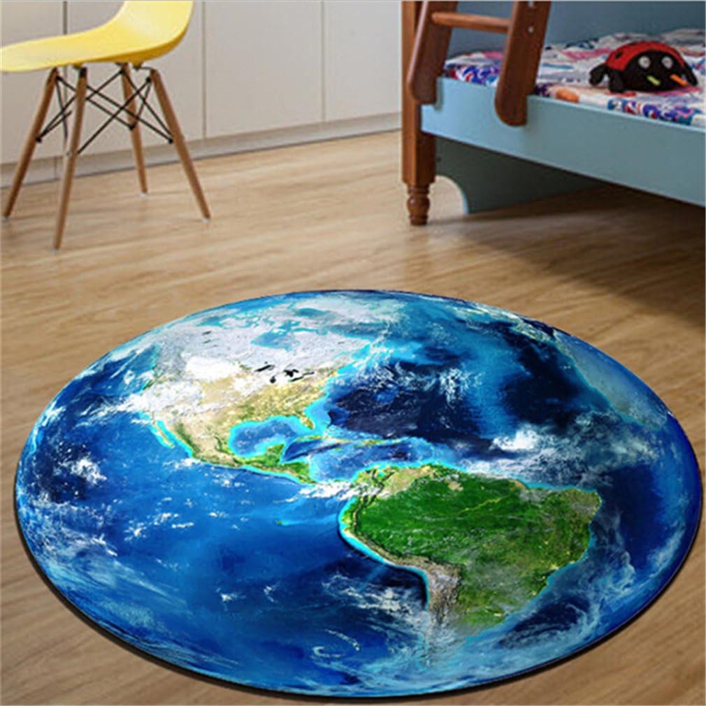 JOYfree Round Carpet Non-slip Parlor Mat Creative Earth Moon Planet Printed Mat Children Kids Boy Bedroom Rug Personality Mat For Living Room Coffee Table Bedroom Bedside Study,Earth,size