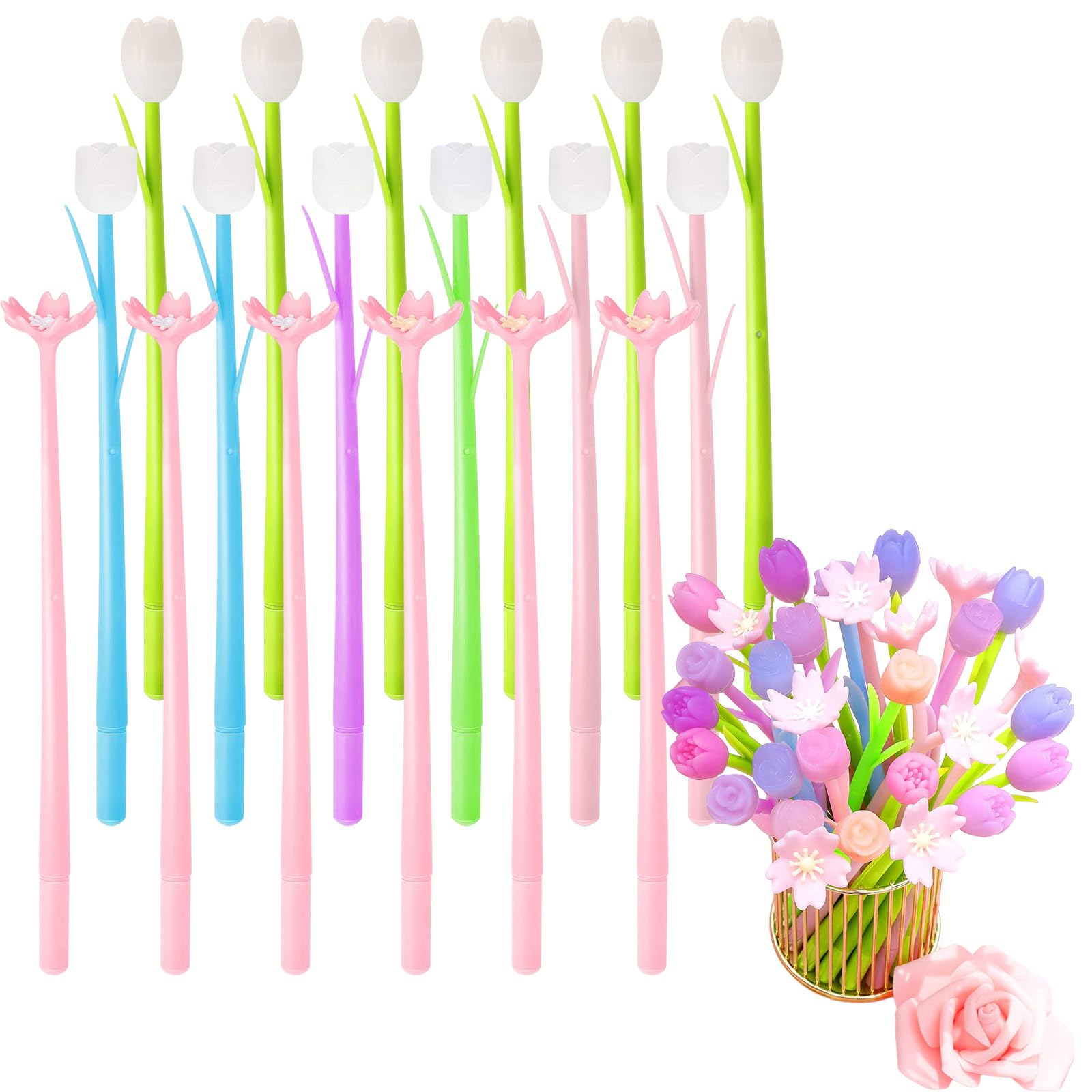 YUFFQOPC 18 Pcs Cherry Rose Color-Changing Gel Ink Ballpoint Pens for Office, Home