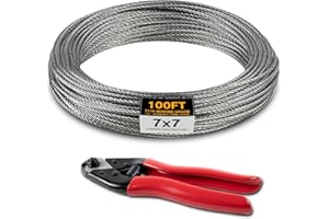 UYENSEOY 100F 1/8" Stainless Steel Cable,Wire Rope with Cutter 7x7 Strands,1800 lb Breaking Strength, T316 Aircraft Cable for Deck Railing, Stair, Fence, Silver