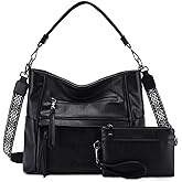 VASCHY Hobo Bag for Women, Medium Vegan Leather Shoulder Purse Handbag Wallet Set Tote Bag with Crossbody Guitar Strap