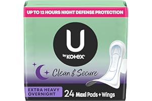 U by Kotex Clean & Secure Overnight Maxi Pads with Wings (Previously 'Security'), Extra Heavy Absorbency, 24 Count (Packaging