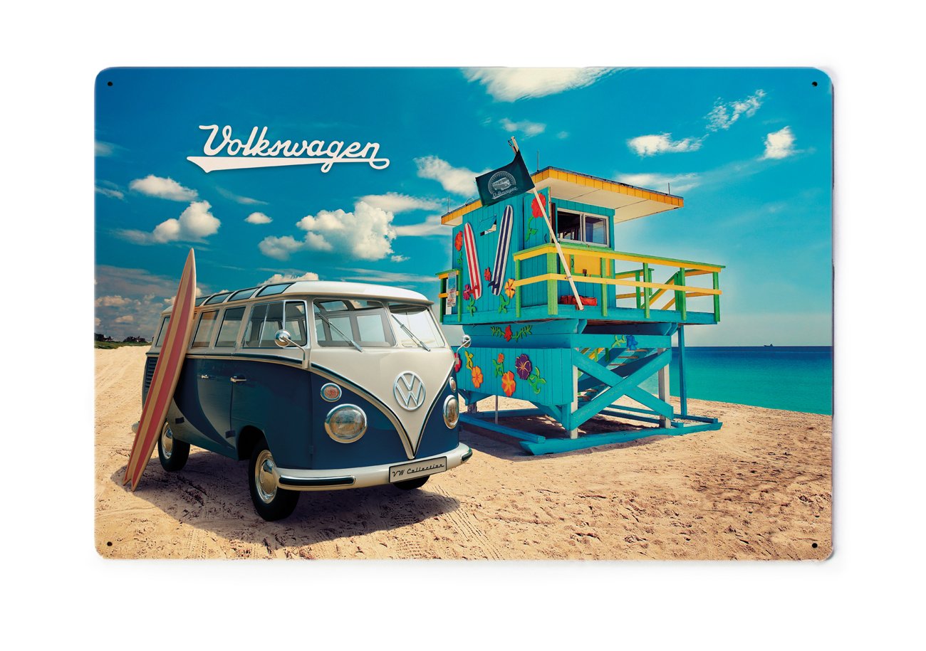 BRISA VW Collection - Volkswagen Retro Tin Sign Vintage Decoration made of Metal in T1 Bus Design (Beachlife/Multicolor)