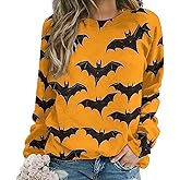 domirica Sweatshirt for Women Halloween Print Fashion Comfy Fall Oversized Outfits Crewneck Lightweight Cotton Shirts