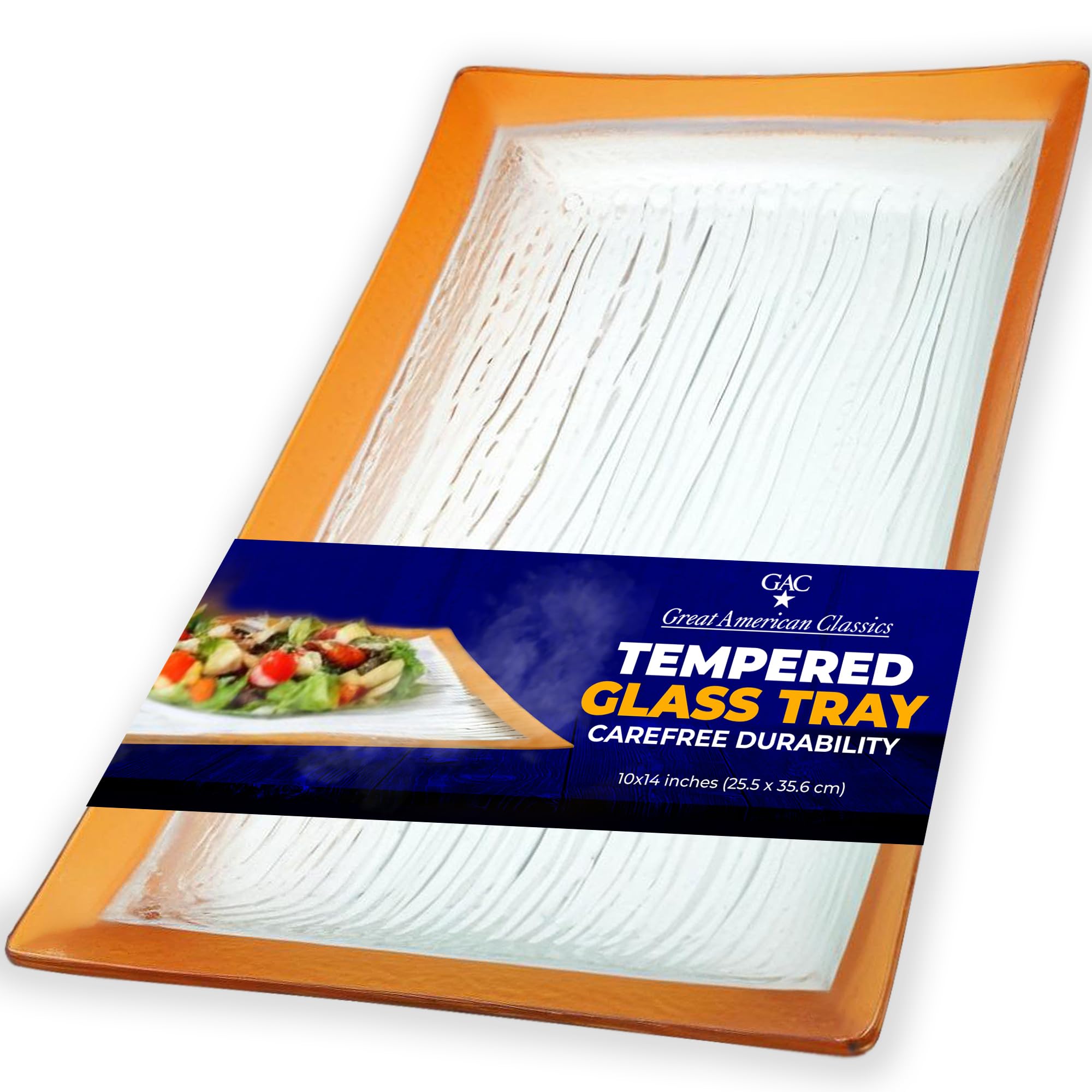 GAC Glass Serving Platter w/Gold Rain Flower Design - Rectangular Dinner Plates, Platters for Serving Food - Decorative Tray for Party - Microwave & Dishwasher Safe Serveware - 10x14 Inch