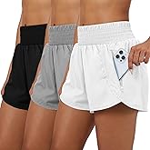 Coume 3 Pack Women's 2 in 1 Running Shorts with Zipper Pockets 2.5" High Waisted Quick Dry Athletic Workout Gym Summer Shorts