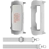Aenllosi for JBL Flip 7 Protable Bluetooth Speaker Silicone Cover Case with Adjustable Shoulder Strap,White (Case Only)