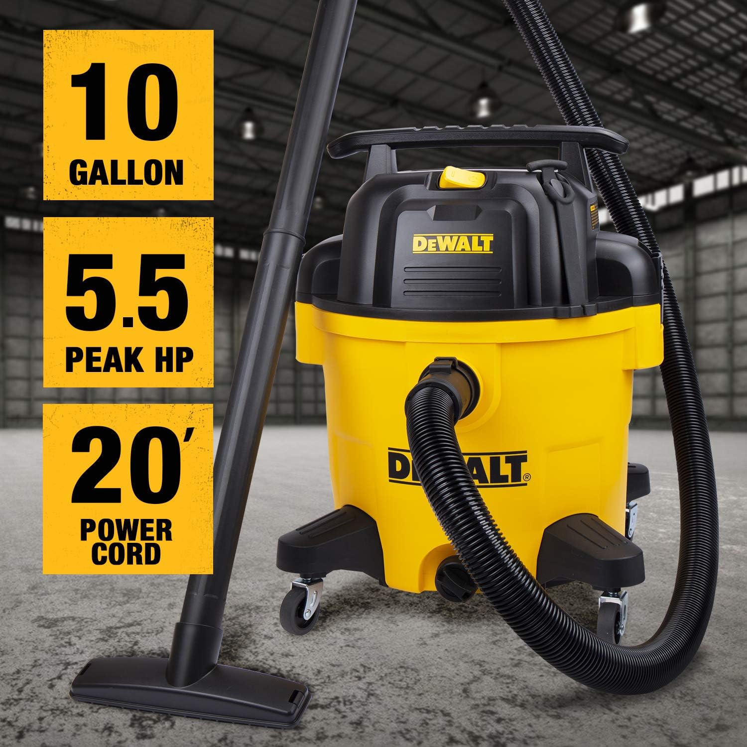 DeWALT DXV10P 10 gallon Quiet Poly Wet Dry Vacuum Yellow - - 