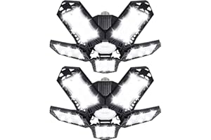 4WDKING Garage Lights 12000LM-6500K LED Deformable Garage Ceiling Lights, 100W LED Shop Light with 5 Adjustable Panels LED Bay Light Bulbs for Workshop, Basement, Warehouse, Barn (2 Pack)