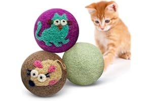 Hustle & Blush Love Ewe Felted Cat Toys 3 Pack - 2 Inch Cat & Mouse Hand Made Cute & Fun Design Kitten Wool Felt Balls for Indoor Play & Exercise - 100% New Zealand Handmade - Holiday Pet
