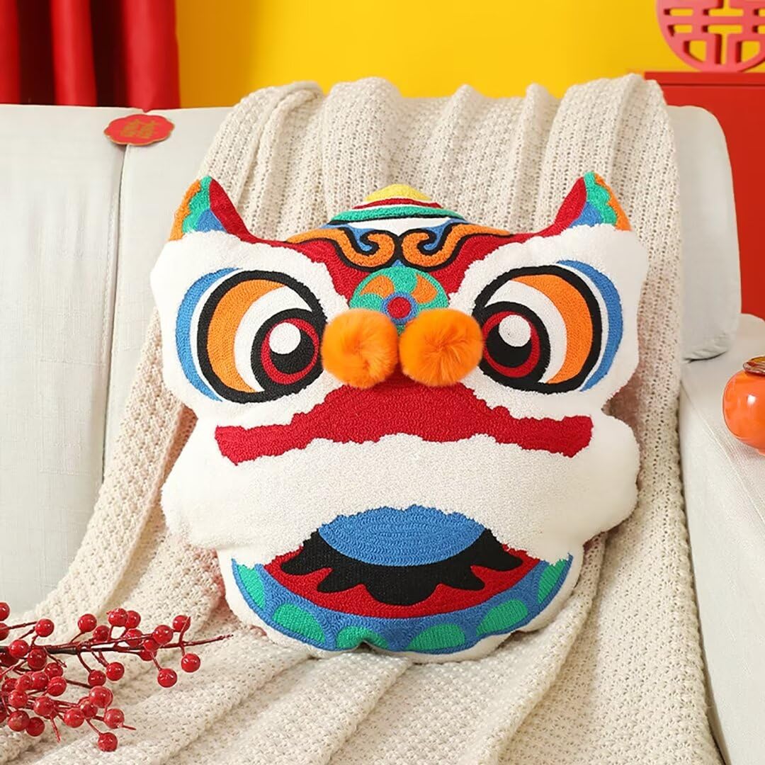 Photo 1 of MUALML Chinese New Year 2026 Lion Pillow, Red Lion Head Throw Pillows Lion Dance Cushion New Year Decorations Cute Chinese Gifts for Friends(40x45cm)