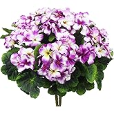 FAICOIA 2 Pcs Artificial Geraniums for Outdoor Silk Geranium Flowers Purple Artificial Geranium Bush Faux Flowers Geraniums Branch for Garden Patio Cemetary Vase Table Centerpiece Indoor Decor