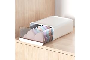 Miaocona Underwear Organizer Drawer, 1 Cell Plastic Sock Underwear Storage Drawer, Stackable Closet Organizers and Storage Box for Bras, Socks, Scarves, Ties, Belt (Queen Size-White, 1 Pcs)