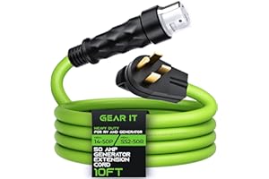 GEARit 50-Amp Generator Extension Cord (10 Ft) NEMA 14-50P to SS2-50R Twist Lock Connector STW 6/3+8/1 AWG 125/250V for 50A Power Inlet Box, RV Camper, Generator to House - 10 feet