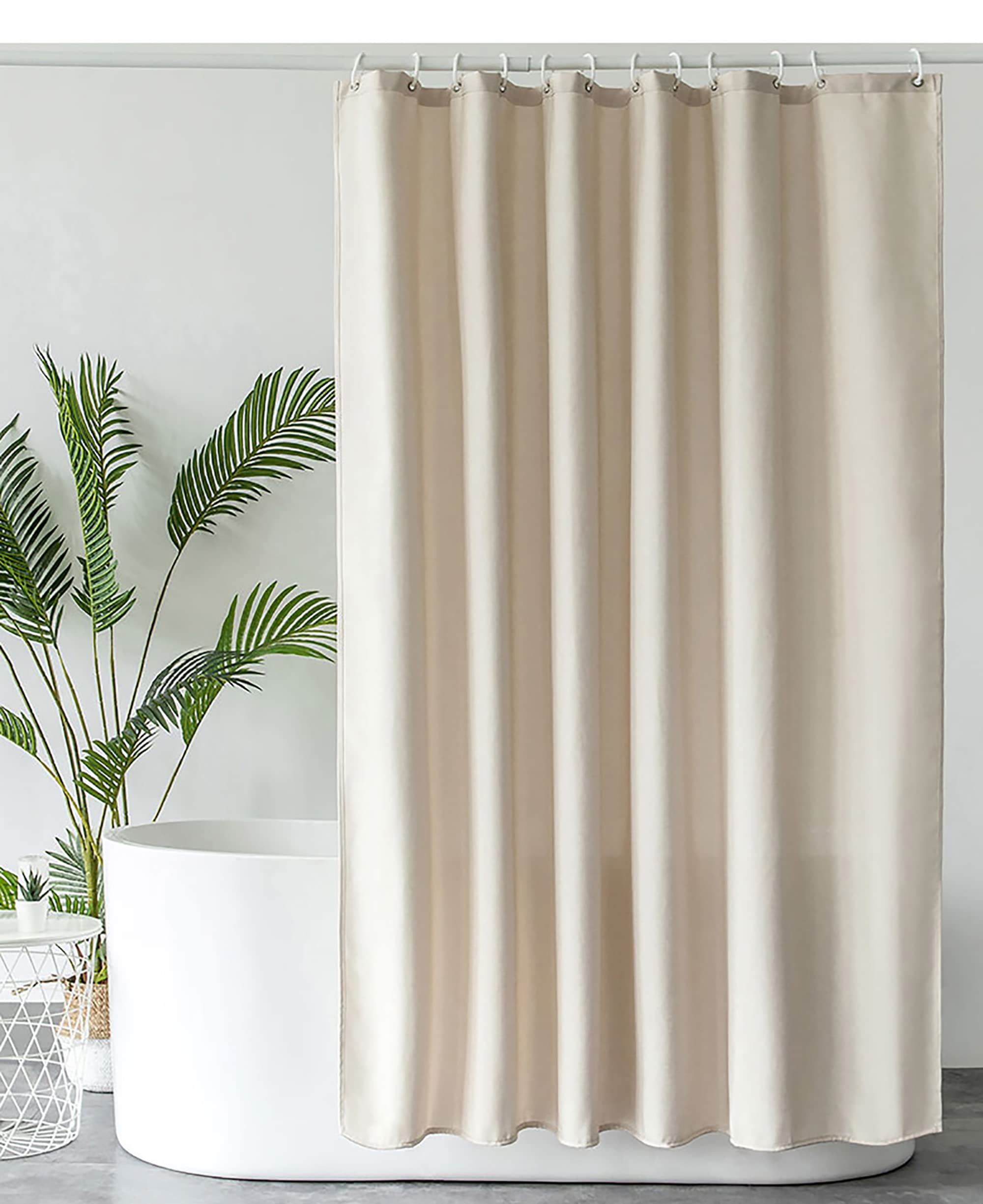 Feblilac Hotel Quality Waterproof Shower Curtain, Mould Proof Fabric Shower Curtain for Bathroom, Heavy Duty Quick-Drying Shower Curtain with Hooks, 71 * 71 Inch Beige