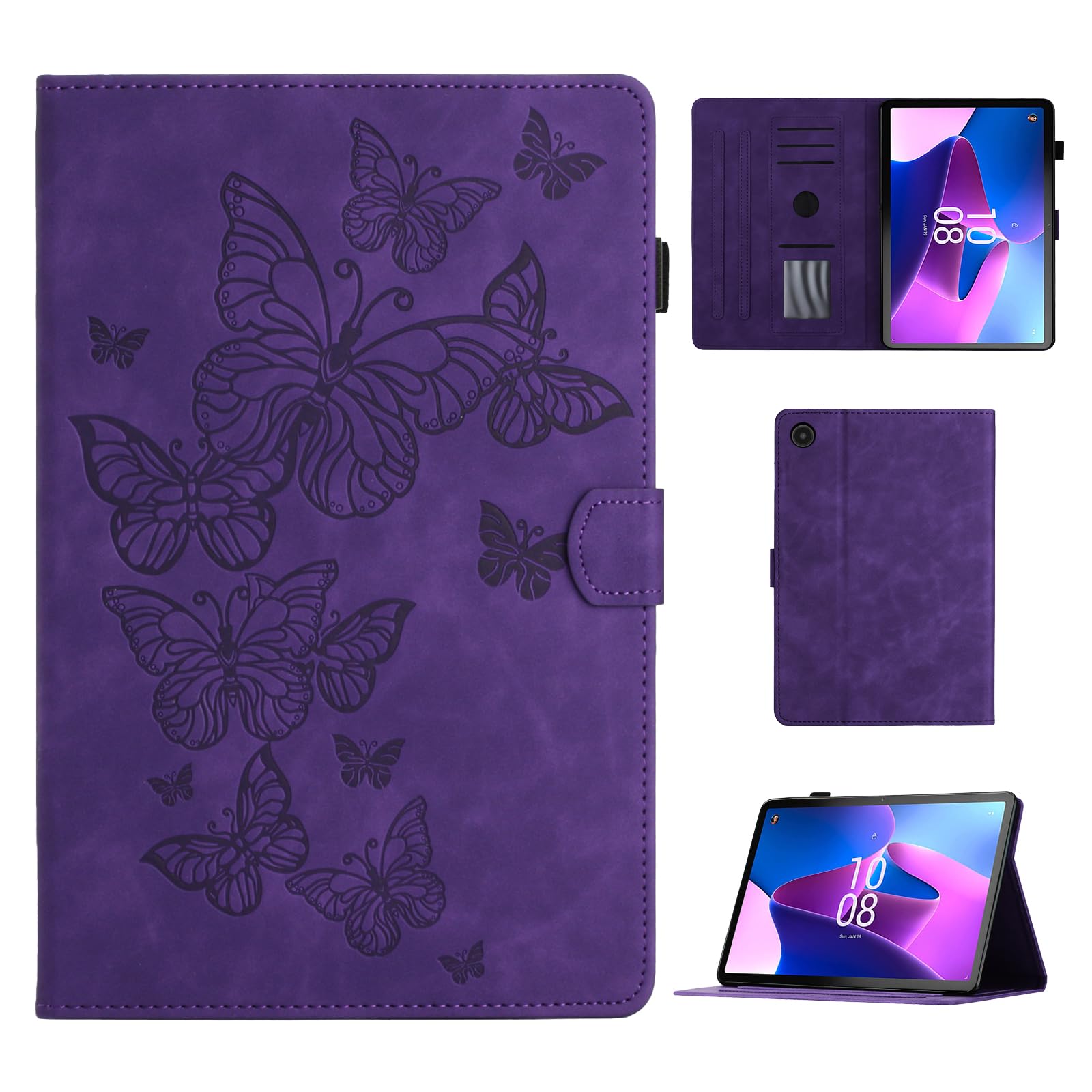CASAFUNY Case Cover for Lenovo Tab M10 3rd Gen 10.1 Inch Protective Cover with Stand and Car Wake Up/Sleep Cover for Lenovo Tab M10 2022 TB-328FU/TB-328XU, Purple