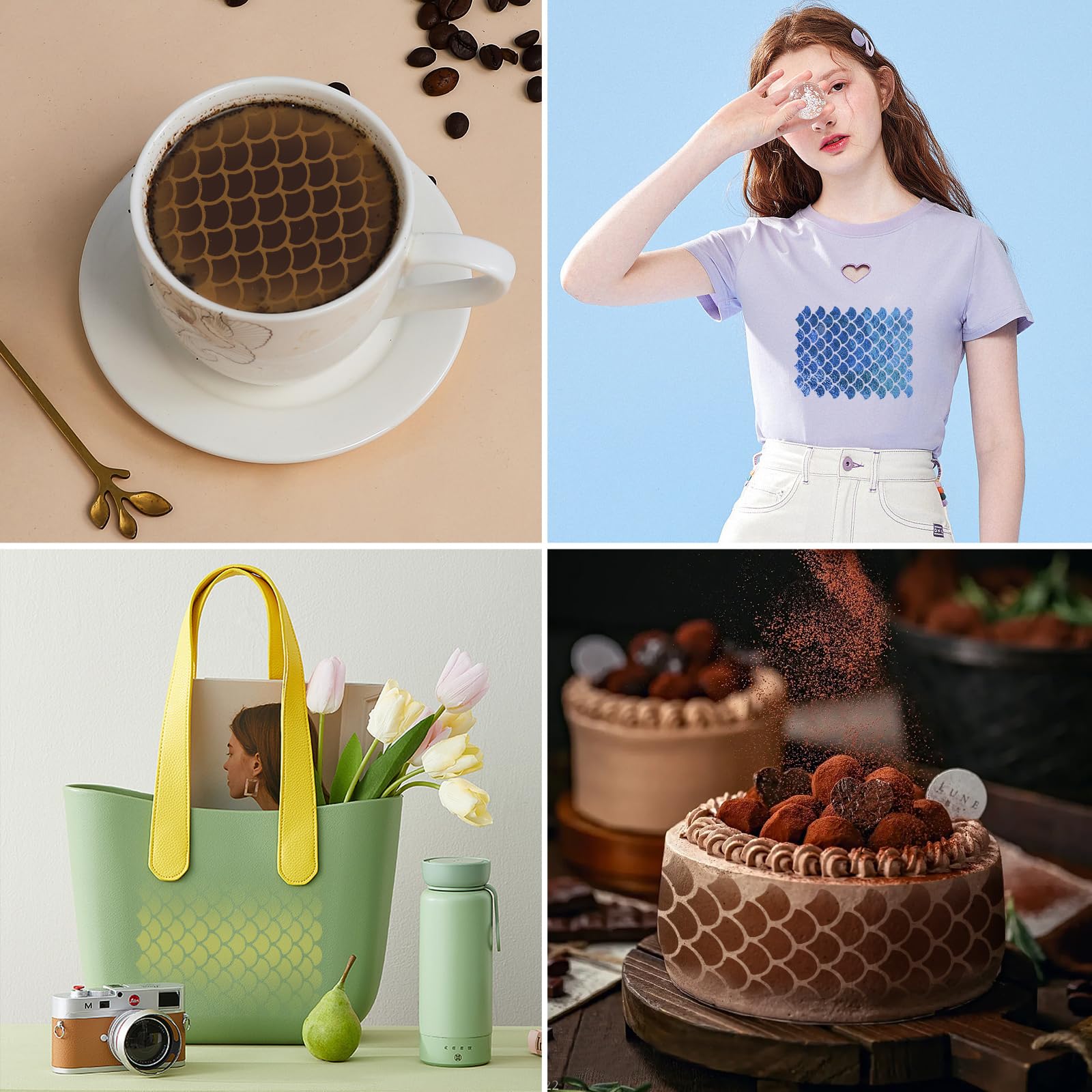 5 Pieces Fish Scale Stencil Set for Painting Makeup, Mermaid Scale