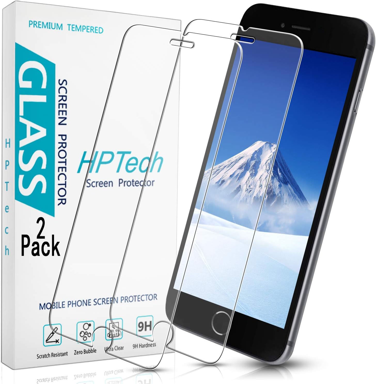 HPTech Screen Protector for iPhone SE 2020 - (2-Pack) [Japan Tempered Glass] for Apple iPhone SE 2020, iPhone 6, iPhone 6S, iPhone 7, iPhone 8 [4.7-inch] Bubble Free