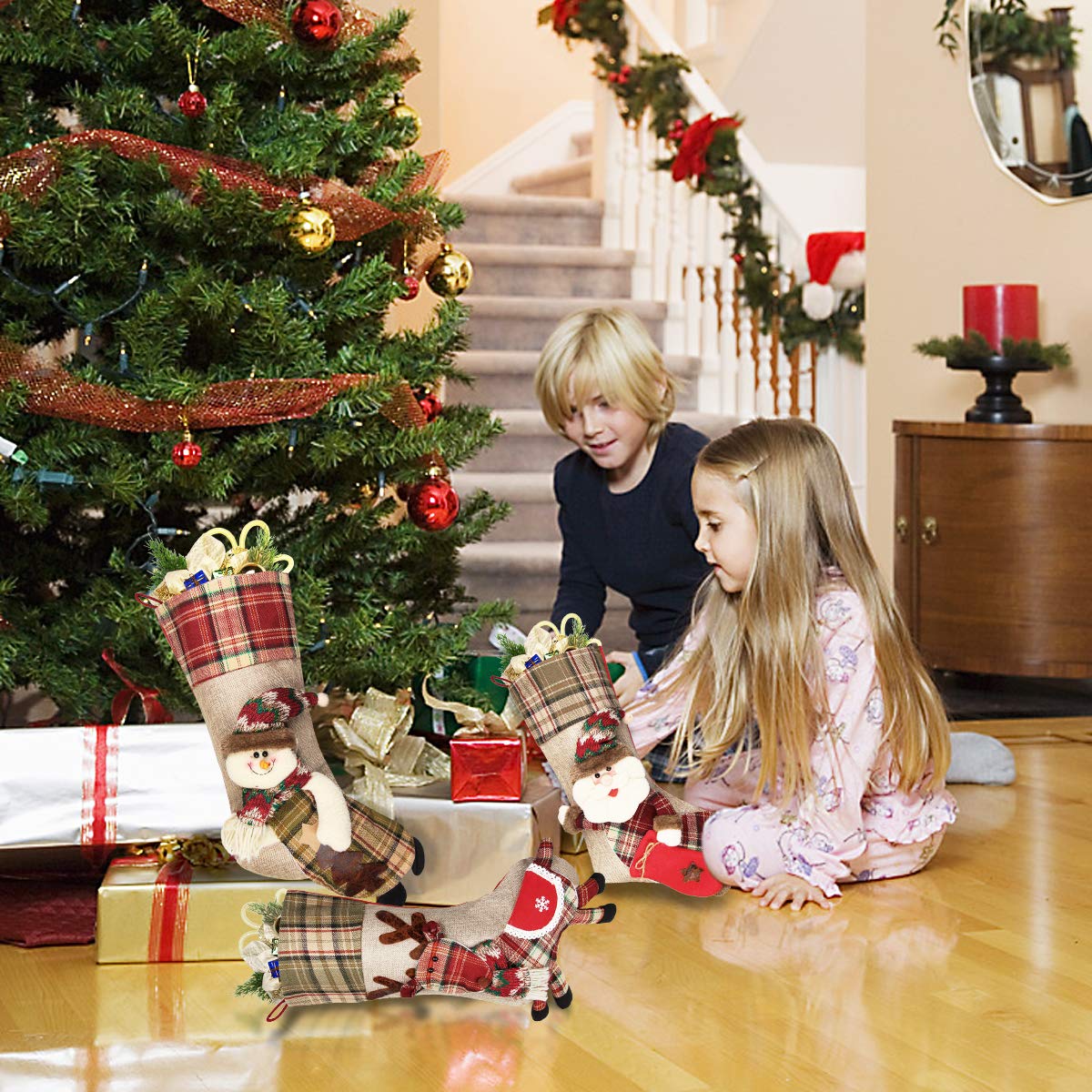 Dreampark Christmas Stockings, 3 Pack Classic Plaid Xmas Stocking 18\