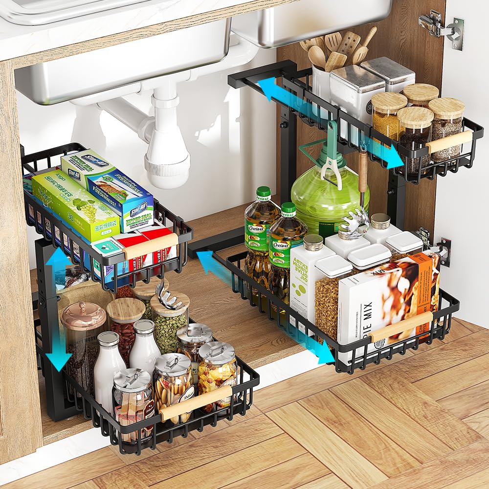 Photo 1 of ZMJESSNIA Under Sink Organizer, 2 Tier Under Sink Organizers and Storage, Metal Slide out Pull out Cabinet Organizer ?2 Pack Sliding Drawer Organizer for Kitchen Bathroom Pantry