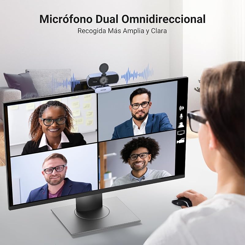 Webcam 2K 30FPS Full HD Cámara USB A PC Dos Micro Autofocus
