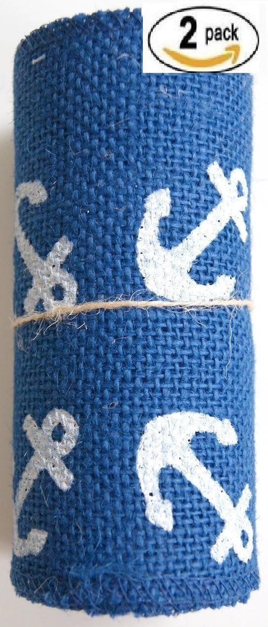 5.5 Inches Wide 10 Feet Long Nautical Burlap Craft Ribbon Roll (2 Pack)