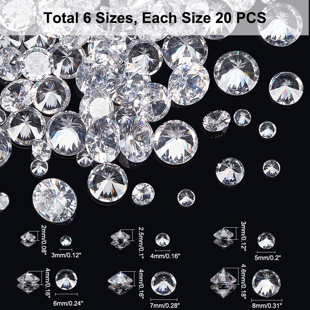 PH PandaHall 120pcs 6 Sizes 3mm-8mm Clear Cubic Zirconia Stone Loose CZ Stones Faceted Cabochons for Earring Bracelet Pendants Jewelry DIY Craft Making