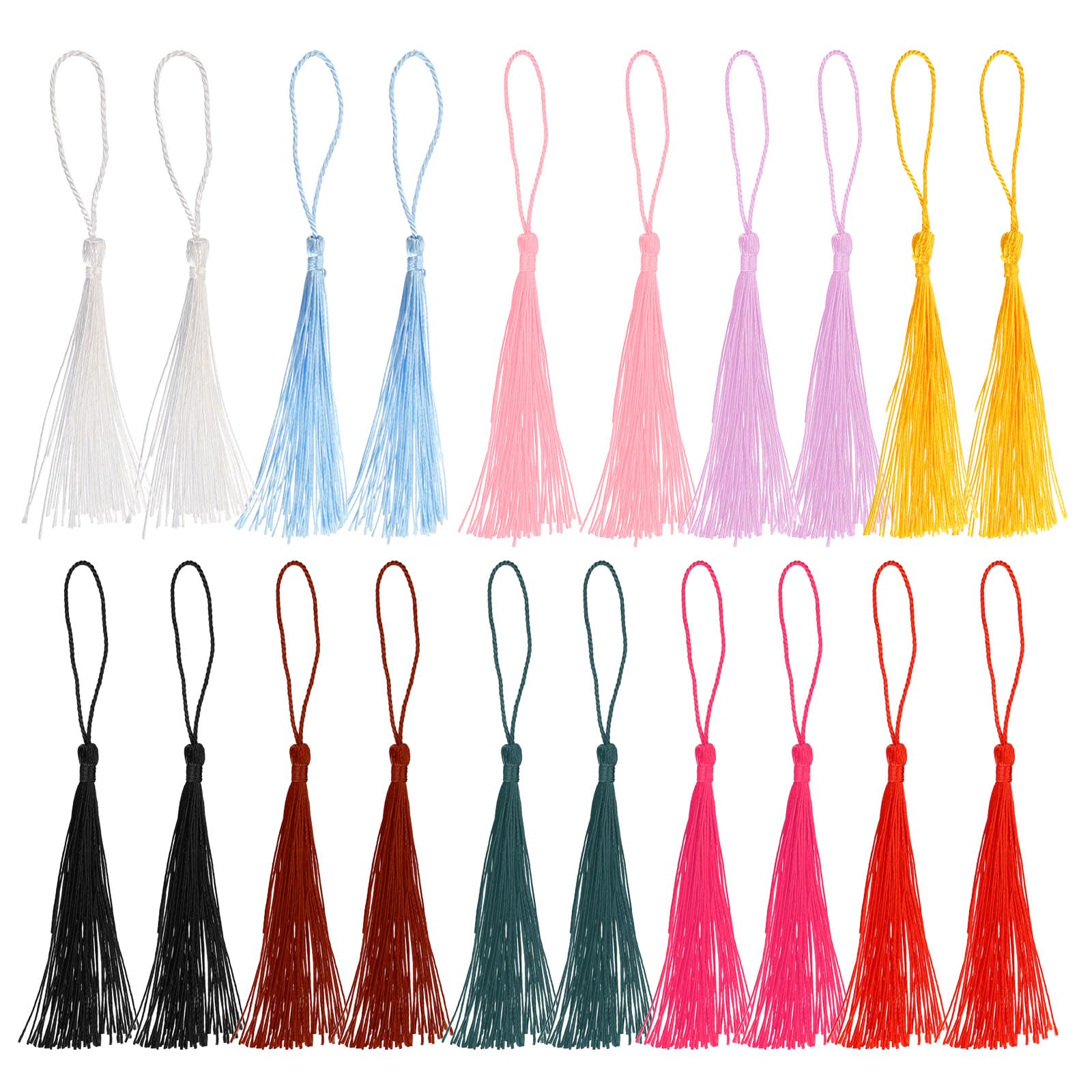 PATIKIL 13cm/5 Inch Bookmark Tassels, 100 Pack Soft Silky Floss Cord Loop Mini Handmade Tassels for Craft DIY Keychain Jewelry Making, 10 Colors