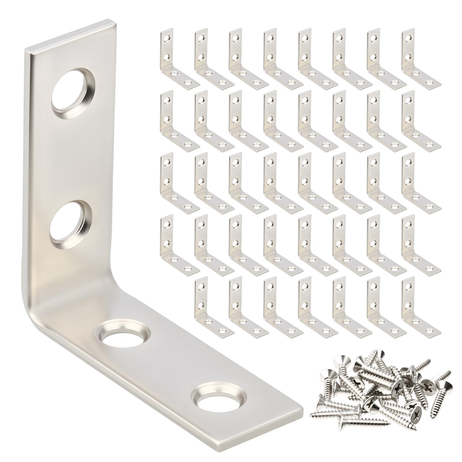 Photo 1 of WellMade 1-1/2 " Stainless Steel L Brackets - 40 Pack Corner Braces for Shelves, Furniture, Cabinets - Rustproof & Easy Installation with 160 Screws