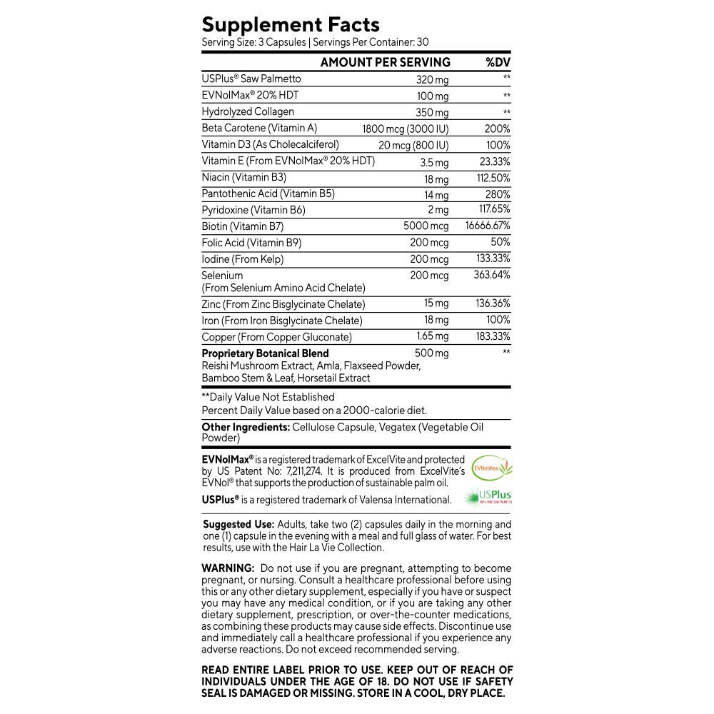 Hair La Vie Clinical Formula Hair Vitamins with Biotin and Saw Palmetto - Thicker Healthier Hair Growth : Beauty