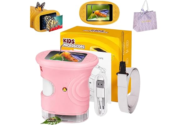 Wonder Quest 4K Microscope, Handheld Microscopes for Students, Wonderquest Discovery Microscope, 4K Magnifying Camera, 2" IPS Screen 1000x Handheld Portable USB Digital Miniscope (Pink)