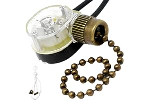 CEILINGFANSWITCH Zing Ear ZE-109 Ceiling Fan Light Switch E89885 2 Wire 1 Circuit 1 Position Single Pole Single Through SPST Light Pull Chain Switch Replacement 3A125VAC 6A250VAC For Fan Lamps Lighting Fixtures Bronze