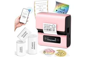 Goknu M221 Label Maker, 3 Inch Barcode Label Printer, Upgrade Portable Thermal Label Printers for Small Business, Crafts, Food Ingredient, Easy to Intall for Phone & PC, with 3 Roll Paper Sets,Pink