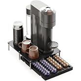 SpaceAid Bamboo Coffee Pod Holder Drawer Storage Compatible with Nespresso Vertuo Capsules, Coffee Station Accessories Holder Organizer Tray Compatible with 40 Big or 56 Small Pods, Black