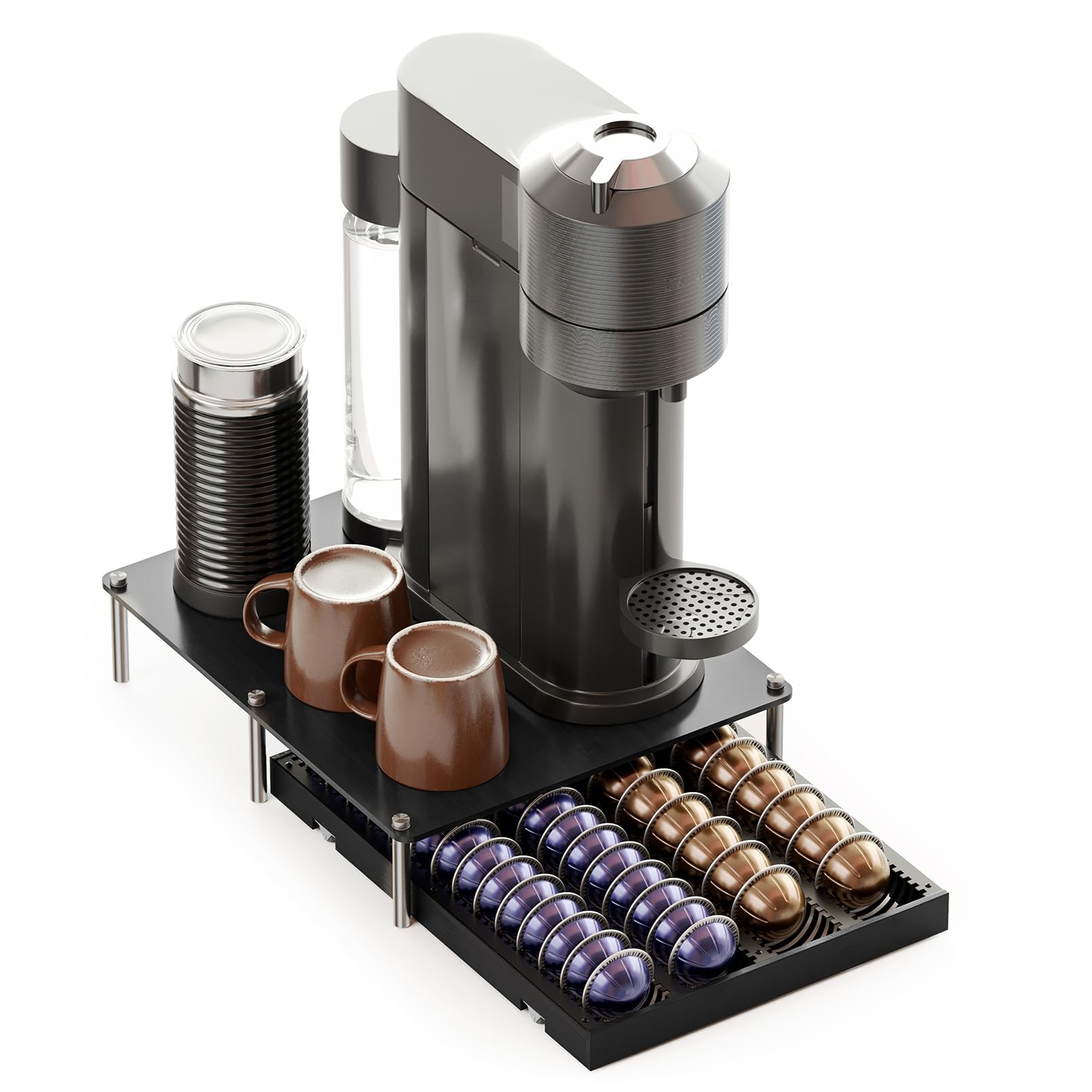 Photo 1 of SpaceAid Bamboo Coffee Pod Holder Drawer Storage Compatible with Nespresso Vertuo Capsules, Coffee Station Accessories Holder Organizer Tray Compatible with 40 Big or 56 Small Pods, Black