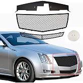 AMKTOP Compatible with 2008-2013 Cadillac CTS Black Stainless Steel Double Mesh Grille Grill Insert Combo (Not for CTS-V or Model with Adaptive Cruise Control)