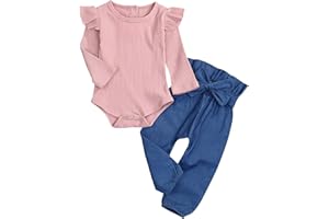 i-Auto Time Newborn Baby Girl Outfits Clothes Set Ruffle Long Sleeve Romper+Bow Pants