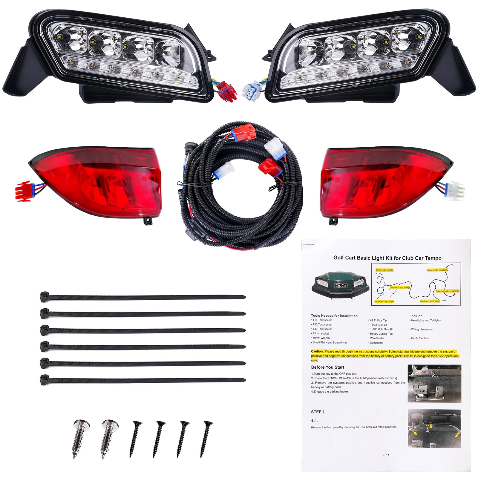 Photo 1 of Drive-up Club Car LED Tempo Light Kit for Club Car Tempo Golf Carts, Golf Cart LED Headlight and Tail Light with Harness Kit for Tempo Gas and Electric Golf Carts