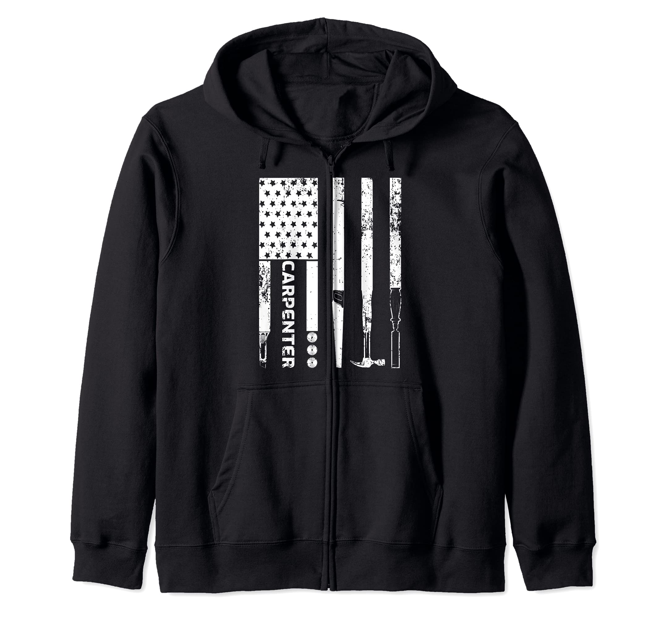 Woodworking Vintage USA American Flag Carpenter Zip Hoodie
