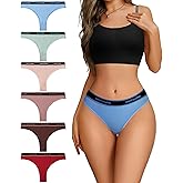 Hotcom Thongs for Women,Cotton Low Rise Seamless Thong Underwear with Letter Print Waistband Ribbed Bikini Panties 4/6 Pack