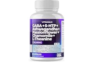 VITAMAX GABA 500mg 5 HTP 150mg Ginkgo Biloba L Tryptophan 500mg L Theanine 200mg Ashwagandha 2000mg - Calming Vitamins for Men and Women with - Made in USA (60 Count (Pack of 1))