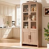 EliteSet 77" Tall Kitchen Pantry Cabinet,Thickened Panel,Gray Oak,1Pcs | Wooden Curved Storage Cabinets with Adjustable Shelf