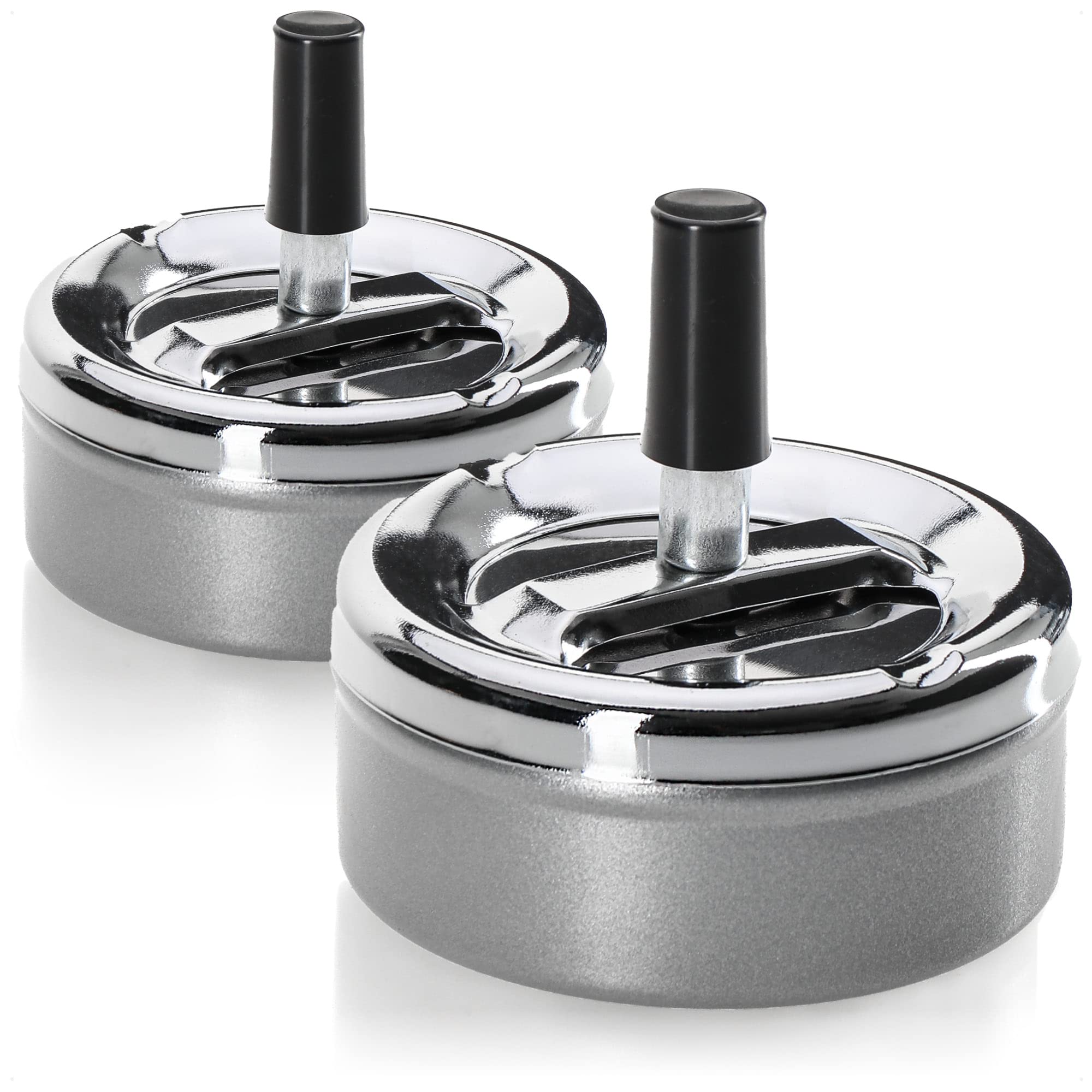 com-four® 2x closed ashtray with swivel function - metal swivel ashtray for indoor and outdoor use - Ø 9,5 cm (02 piece - turning function)