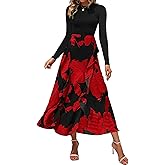 BTFBM Womens Floral Maxi Dress Fall 2025 Casual Crewneck Long Sleeve Ruffle Flowy Cocktail Wedding Guest Dresses