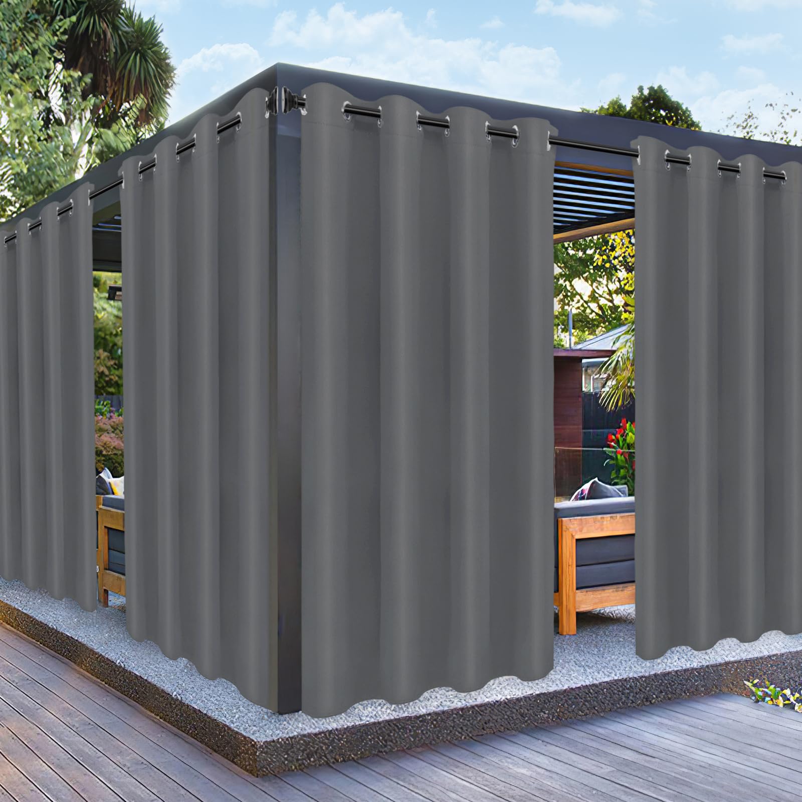 Photo 1 of *USED*
PureFit Outdoor Curtains for Patio Waterproof Weatherproof, UV Resistant Outside Curtains for Gazebo, Front Porch, Pergola, Light Filtering Privacy Curtain, 52W x 84L inch, 1 Panel, Gray