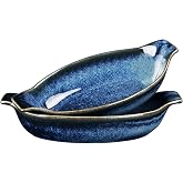 LIUYWYHCF Ceramics Au Gratin baking Dishes Set of 2, Baking Tray Bake ware, 10.5 oz Ramekins, for Pie Pan, Appetizer, Tart, Dessert, Quiche, Oven Small dish, individual dishes Oval 9.3 Inch