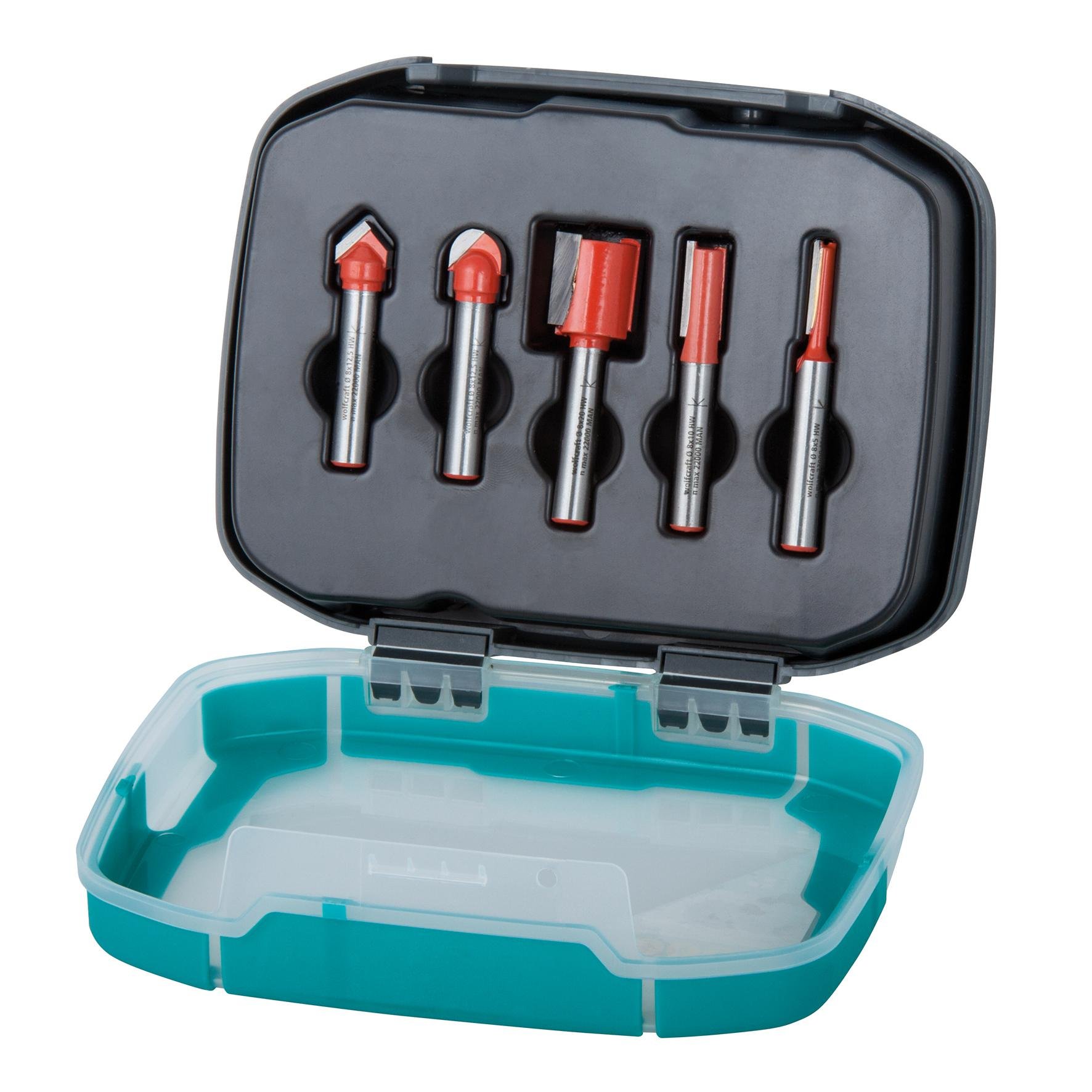 wolfcraft TCT straight bit set, 5 pcs. I 8753000 I For precise milling work using the router and stationary milling motor.