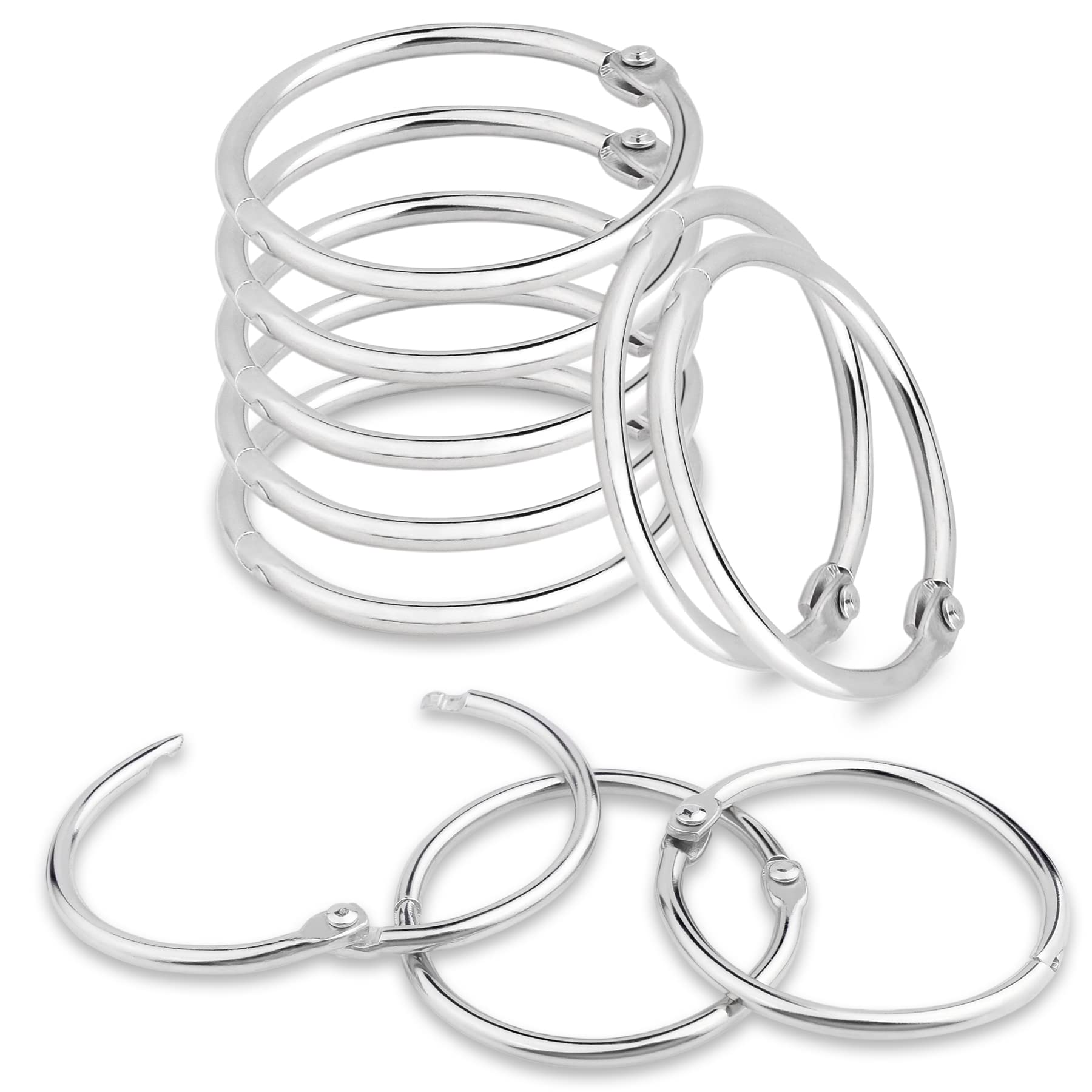 CooBigo Loose Leaf Binder Rings 1 Inch Metal Book Ring Clip for Index Card, Flashcard, Shower Curtain, DMC Embroidery Floss Organizer, Key Chain - Silver(50 Pack)