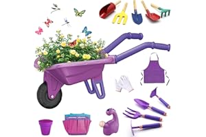 Losbenco 15 PCS Kids Gardening Tool Set for Girls Boys, Toddler Gardening Tools Set with Wheelbarrow, Flower Pot, Storage Bag